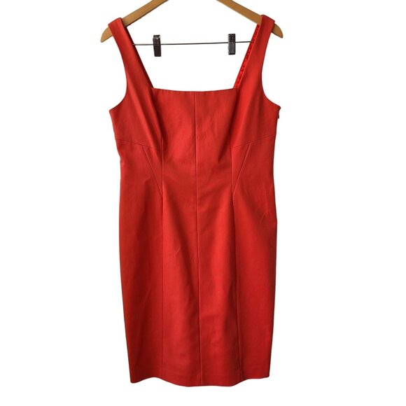 T Tahari Dresses & Skirts - Tahari US Women's Size 10 Orange Twill Sheath Dress Sleeveless Lined Square Neck